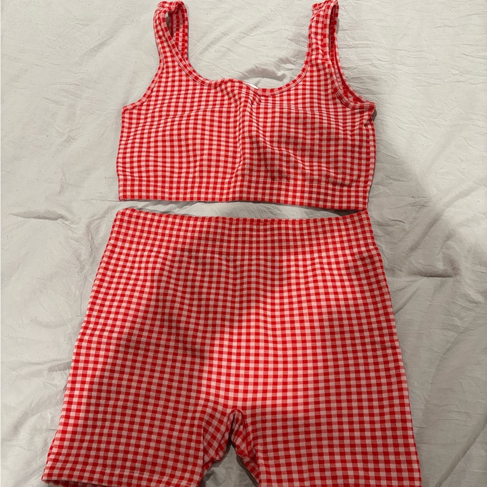 No Boundaries Red Gingham Women Shorts Set
